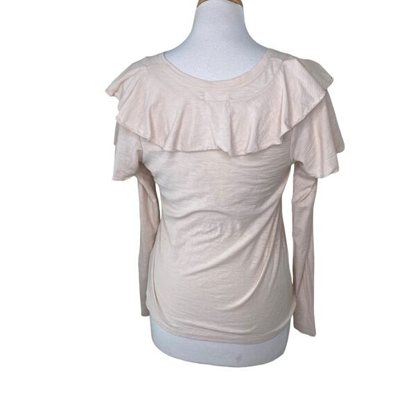 NATION LTD KELSEY RUFFLED ROMANCE TEE Antique Long Sleeve V Neck Small - Picture 4 of 16